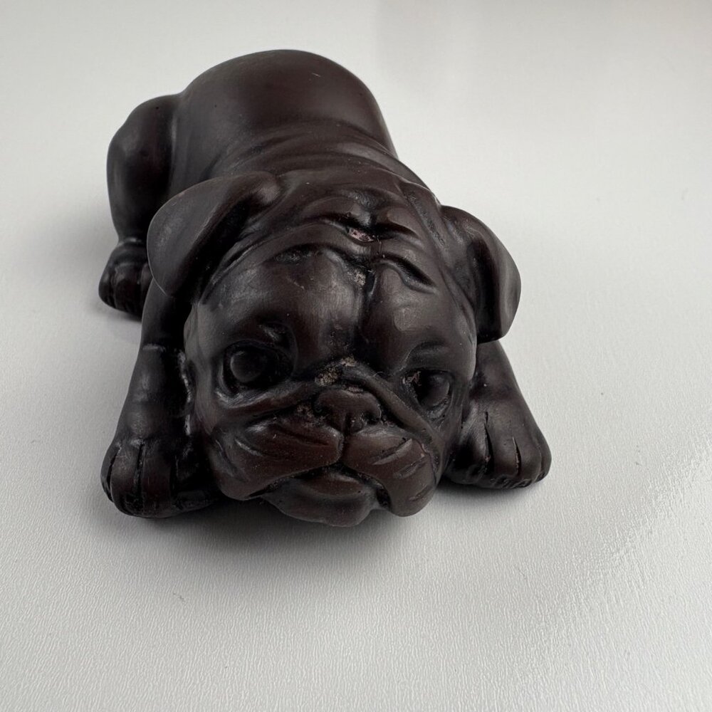 Vintage Chocolate Brown Dog Bulldog Puppy Solid Resin Heavy 3.5" Paperweight